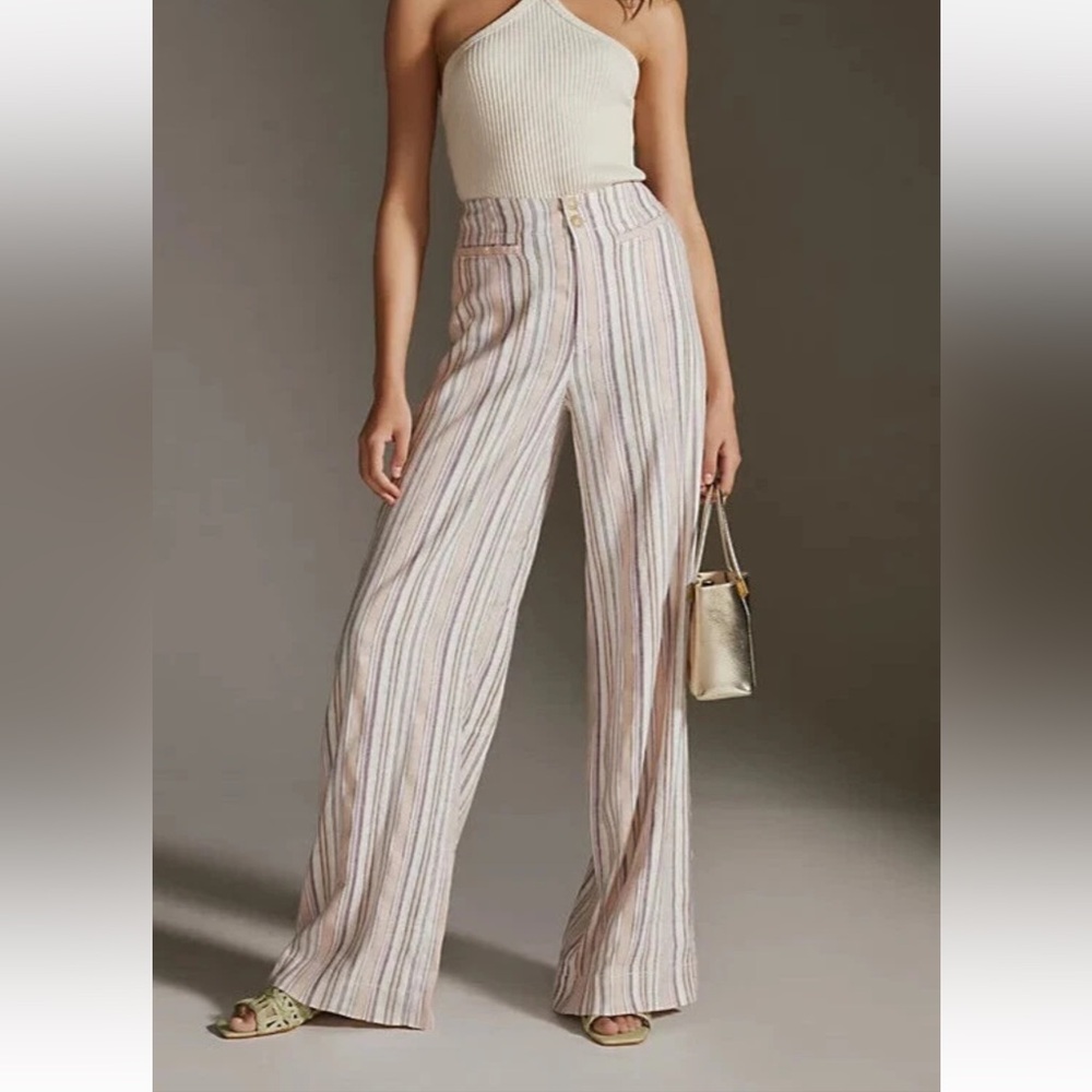 Anthropologie Maeve Pink and White Striped pant.